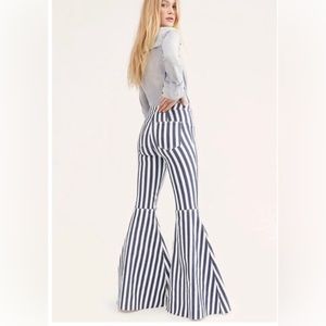 Free People Navy White Stripe Bell Bottoms - image 1